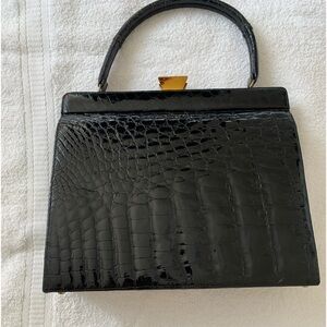 Bellestone handbag EXOTIC Vintage Black Leather Alligator/ Crocodile